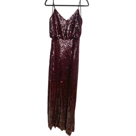 Wayf Burgundy Sequin the Savannah Blouson Paillette Evening Dress S - Picture 1 of 11